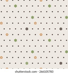 Seamless vector pattern of dots and small colorful flowers