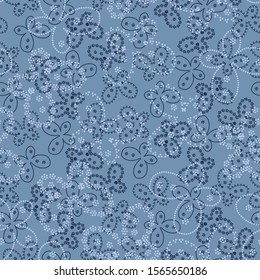 A seamless vector pattern with dotted butterflies in muted blue colors. Decorative surface print design. Great for backgrounds, fabrics and stationery.