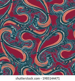 Seamless vector pattern. Dragon. Vintage oriental style.
