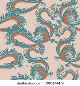 Seamless vector pattern. Dragon. Vintage oriental style.