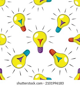 Seamless vector pattern with draw color bulb lamp