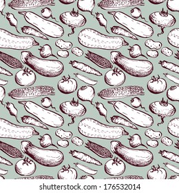 seamless vector pattern with drawing vegetables, hand drawn vintage vector illustration