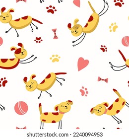 Seamless vector pattern with drawn dogs. Drawings  .  Doodle illustration. Background for textiles, packaging.  