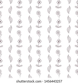 Seamless vector pattern with drawn flowers and leaves. Drawn by hand in the style of the doodle. For wallpapers, backgrounds, design, packaging, textiles, factories, prints, manufactures, manufactures