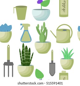 Seamless vector pattern of drawn house plants.