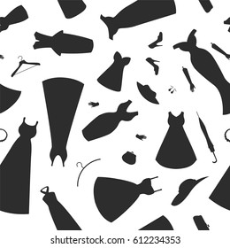 Seamless vector pattern - dresses and accessories. Black and white