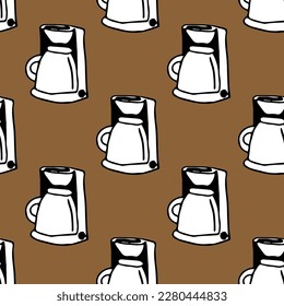 Seamless vector pattern drip coffee maker on a