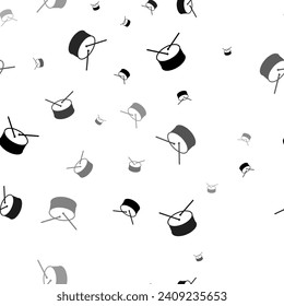 Seamless vector pattern with drum symbols, creating a creative monochrome background with rotated elements. Vector illustration on white background