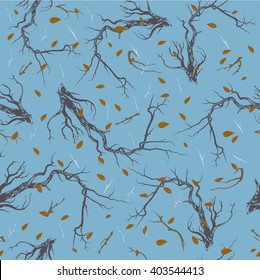 seamless vector pattern - dry twigs and leaves