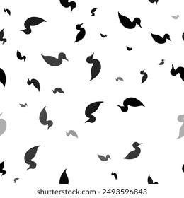 Seamless vector pattern with duck symbols, creating a creative monochrome background with rotated elements. Vector illustration on white background