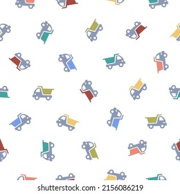 Seamless vector pattern of dump truck toys on white background