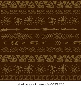 Seamless vector pattern. Duplicate natural ethnic symbols to decorate textiles and printed products.