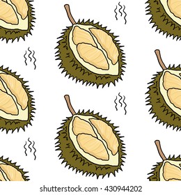 Seamless vector pattern of durian - smelly exotic tropical fruit of asia. Vector illustration in EPS 8 format.