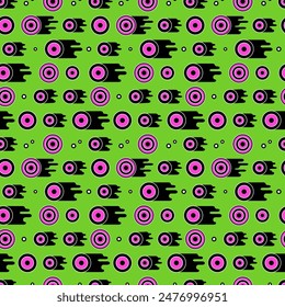 Seamless vector pattern with dynamic geometric shapes in contrasting bright colors