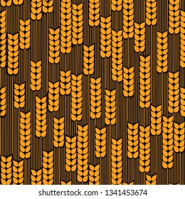 Seamless Vector Pattern with Ears of Cereals on Black Background