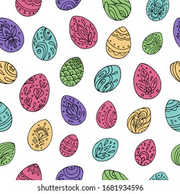 Seamless vector pattern of Easter eggs. Holiday background for greeting card, website, printing on fabric, gift wrap, postcard and wallpapers. Easter background. 