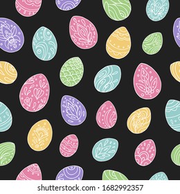 Seamless vector pattern of Easter eggs. Holiday background for greeting card, website, printing on fabric, gift wrap, postcard and wallpapers. Easter background. 