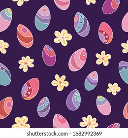 Seamless vector pattern of Easter eggs. Holiday background for greeting card, website, printing on fabric, gift wrap, postcard and wallpapers. Easter background. 