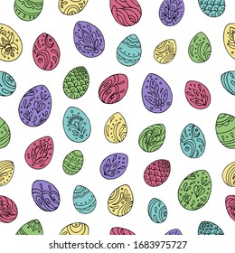 Seamless vector pattern of Easter eggs. Holiday background for greeting card, website, printing on fabric, gift wrap, postcard and wallpapers. Easter background. 