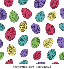 Seamless vector pattern of Easter eggs. Holiday background for greeting card, website, printing on fabric, gift wrap, postcard and wallpapers. Easter background. 
