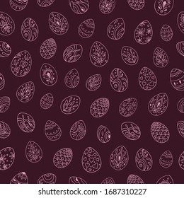Seamless vector pattern of Easter eggs. Holiday background for greeting card, website, printing on fabric, gift wrap, postcard and wallpapers. Easter background. 