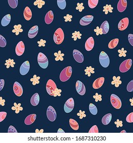 Seamless vector pattern of Easter eggs. Holiday background for greeting card, website, printing on fabric, gift wrap, postcard and wallpapers. Easter background. 