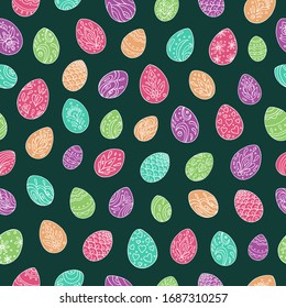 Seamless vector pattern of Easter eggs. Holiday background for greeting card, website, printing on fabric, gift wrap, postcard and wallpapers. Easter background. 