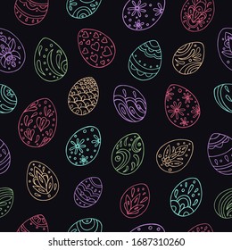 Seamless vector pattern of Easter eggs. Holiday background for greeting card, website, printing on fabric, gift wrap, postcard and wallpapers. Easter background. 