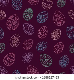 Seamless vector pattern of Easter eggs. Holiday background for greeting card, website, printing on fabric, gift wrap, postcard and wallpapers. Easter background. 