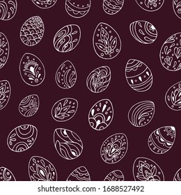 Seamless vector pattern of Easter eggs. Holiday background for greeting card, website, printing on fabric, gift wrap, postcard and wallpapers. Easter background. 