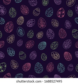 Seamless vector pattern of Easter eggs. Holiday background for greeting card, website, printing on fabric, gift wrap, postcard and wallpapers. Easter background.