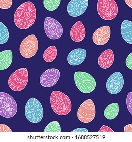 Seamless vector pattern of Easter eggs. Holiday background for greeting card, website, printing on fabric, gift wrap, postcard and wallpapers. Easter background. 