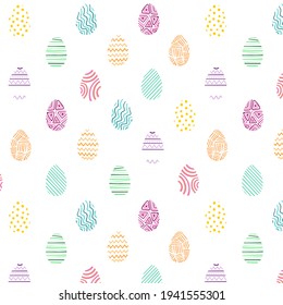 Seamless vector pattern of Easter eggs on a white background. Easy illustration for Easter holidays. Suitable for wallpaper, packaging, prints, backgrounds.