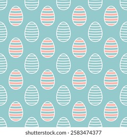 Seamless vector pattern with easter eggs decorated with stripes. Spring delicate design for textile, fabric, wallpaper, wrapping paper and other surfaces.