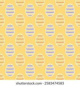 Seamless vector pattern with easter eggs decorated with stripes. Spring delicate design for textile, fabric, wallpaper, wrapping paper and other surfaces.