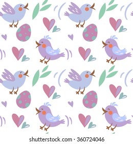 Seamless vector pattern with Easter eggs and birds