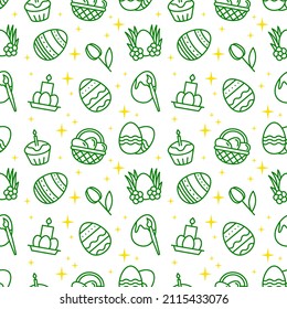 Seamless vector pattern with Easter. For fabric, paper, wrap, textile, poster, scrapbooking, wallpaper or background, for web site or mobile app.