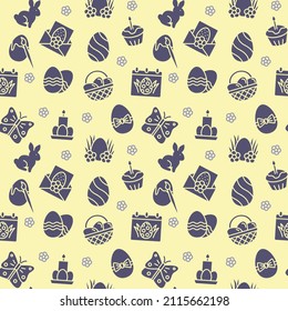 Seamless vector pattern with Easter. For fabric, paper, wrap, textile, poster, scrapbooking, wallpaper or background, for web site or mobile app.