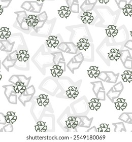 Seamless vector pattern with eco symbol on white background, simple universal design for sustainable projects, environment friendly decoration, green modern style perfect for packaging, textile, brand
