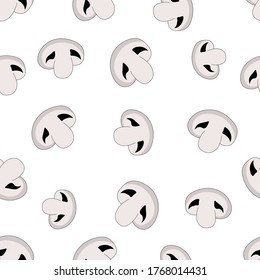 Seamless vector pattern with edibles mushrooms. Hand drawn champignon on background for fabric, textile and wallpaper. Autumn background. Vector doodle illustration.