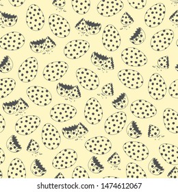Seamless vector pattern with eggs on light pink background. Simple wallpaper design with broken eggshells. Repeat spotted fashion textile.