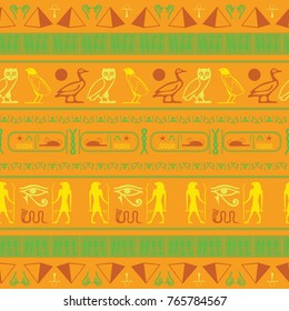 Seamless vector pattern with egyptian hieroglyphs. Ancient civilization symbols background. Antique vector seamless arabic pattern with old symbol language or ethnic print.