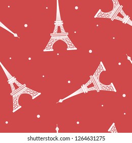 Seamless vector pattern of Eiffel Tower  silhouette on red background