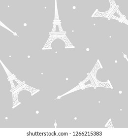 Seamless vector pattern of Eiffel Tower  silhouette on gray background