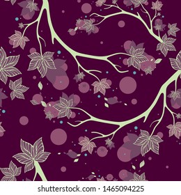 Seamless vector pattern with elegant branches on dark violet background. Elegant Abstract vector illustration. Design for fabric, wrapping paper, season decorations.