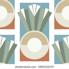 Seamless vector pattern of elegant geometric plant and flower. It can be used as a print on fabrics, wallpaper, wrapping paper and more.