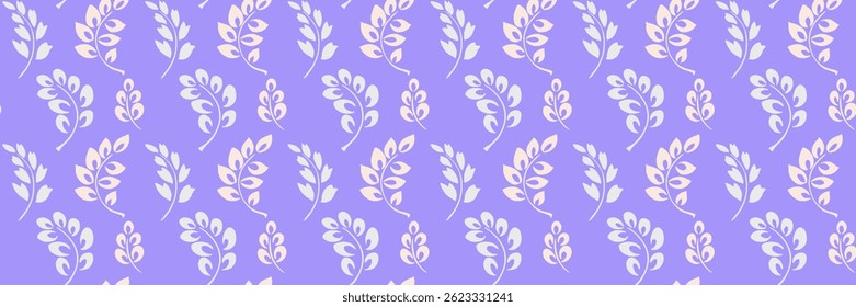 Seamless vector pattern with elegant leafy branches on a violet, purple, lavender background. Modern minimalist botanical plain design, ideas for textiles, wallpapers, packaging, invitations