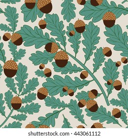 Seamless vector pattern with elegant leaves and acorns
