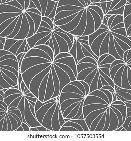 Seamless vector pattern elegant linear foliage lines and leaves gray white