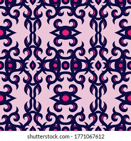 Seamless vector pattern. Elegant monogram motives. Purple background.